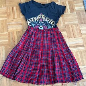 Custom vintage punk Kids Dress - Guns N Roses Tee & Plaid Skirt